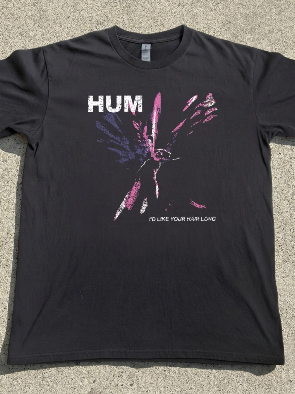 HUM Graphic Band Tee in Black with Pink & Purple Design